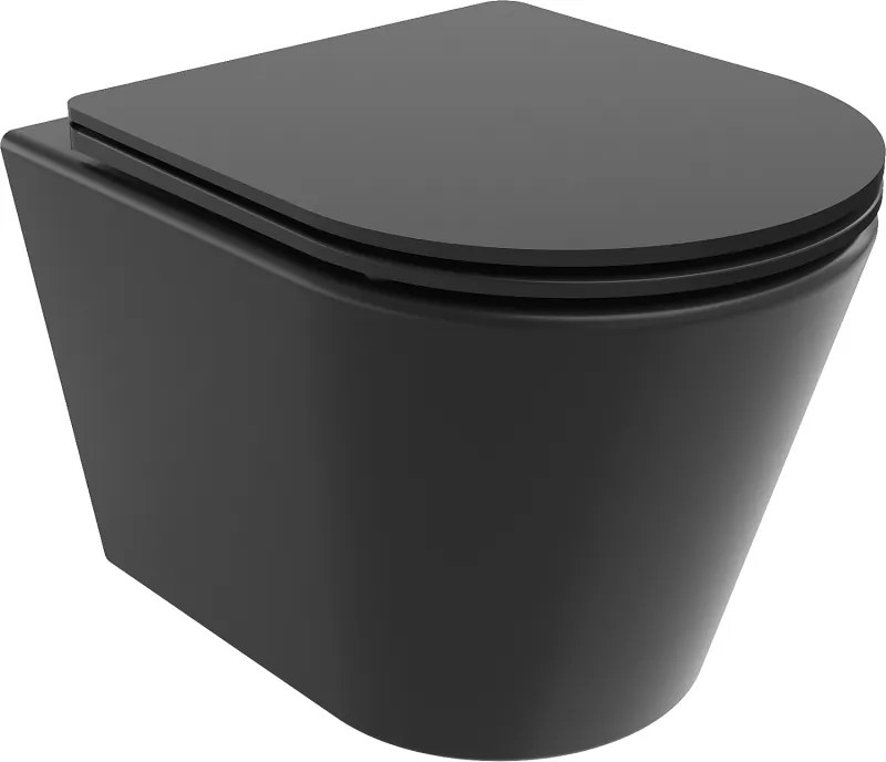 Mexen Rico wc-pot Rimless met langzaam sluitende dunne zitting, duroplast, mat zwart - 30721085