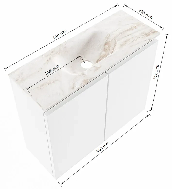 Mondiaz Ture DLux toiletmeubel 60cm cale met wastafel lava midden met kraangat