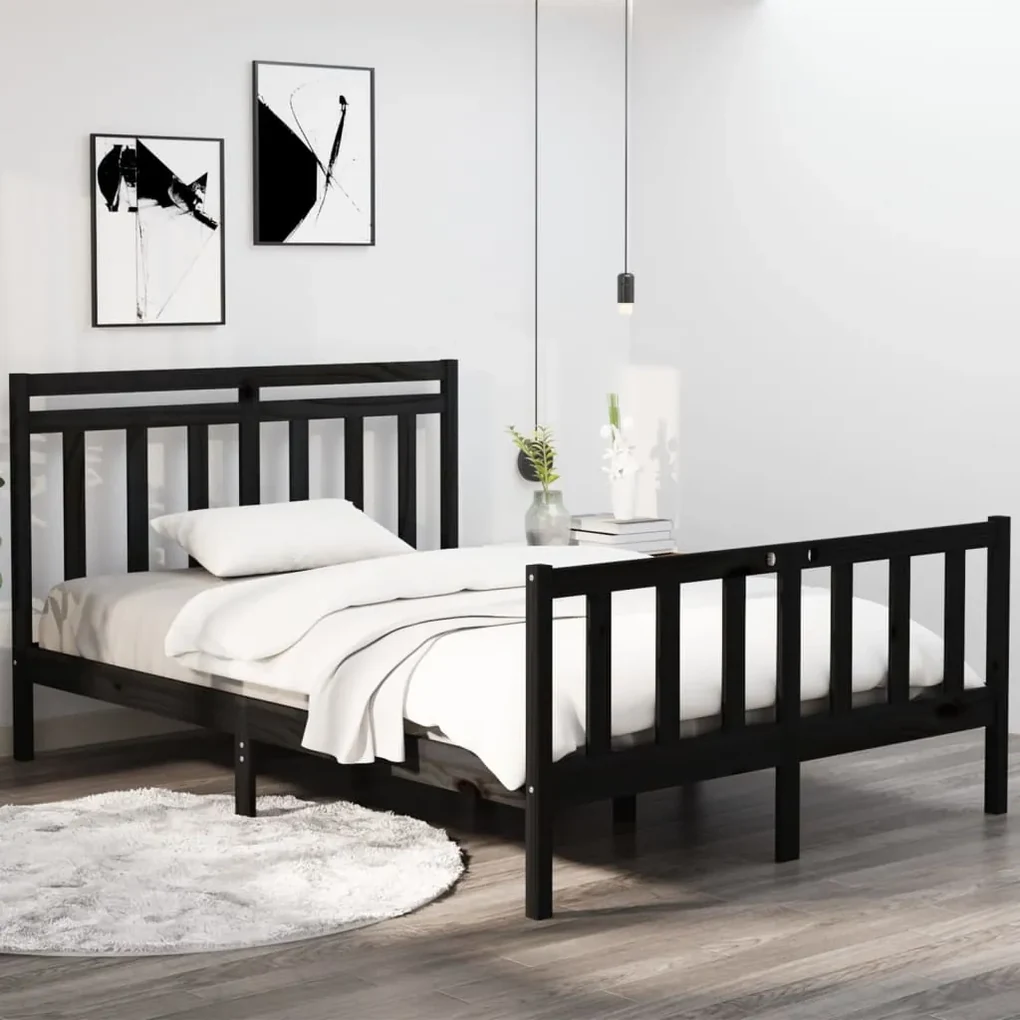 vidaXL Bedframe massief hout zwart 140x190 cm