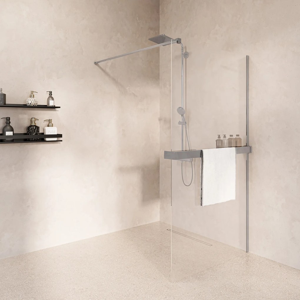 Saniclear Metric inloopdouche 120cm met handdoekhouder en helder glas chroom