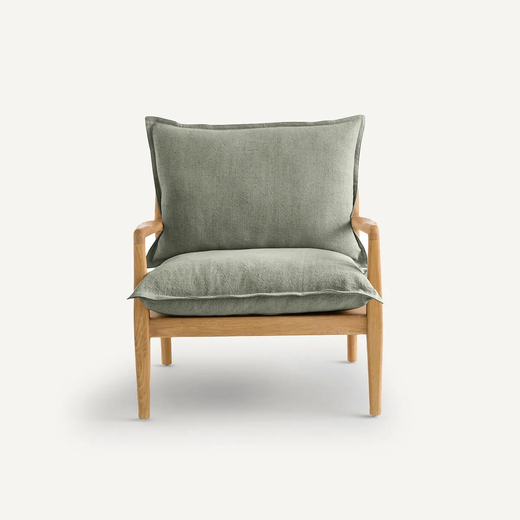 Eiken fauteuil met fineer en katoenen linnen stof, Dilma