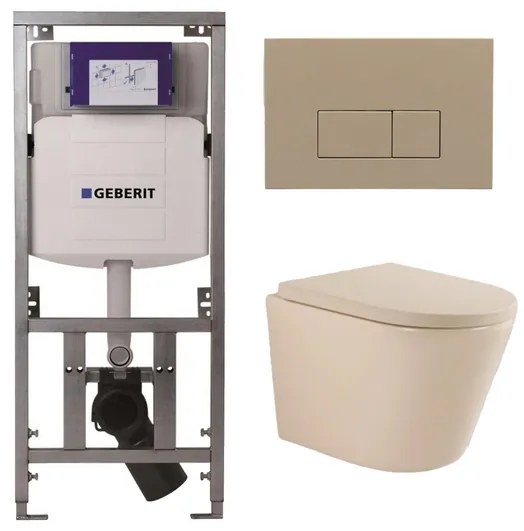 QeramiQ Dely Swirl Toiletset - 36.3x51.7cm - Geberit UP320 Burda inbouwreservoir - 35 mm zitting - bedieningsplaat taupe - rechthoekige knoppen - beige 0701131/SW1102379/SW1000771/SW1026259