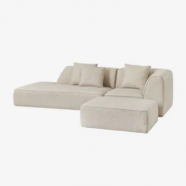 2-delige Modulaire Hoekbank Met Linkerchaise Longue En Poef In Bouclé Stof Cardea Crèmebeige Boucléstof - Sklum