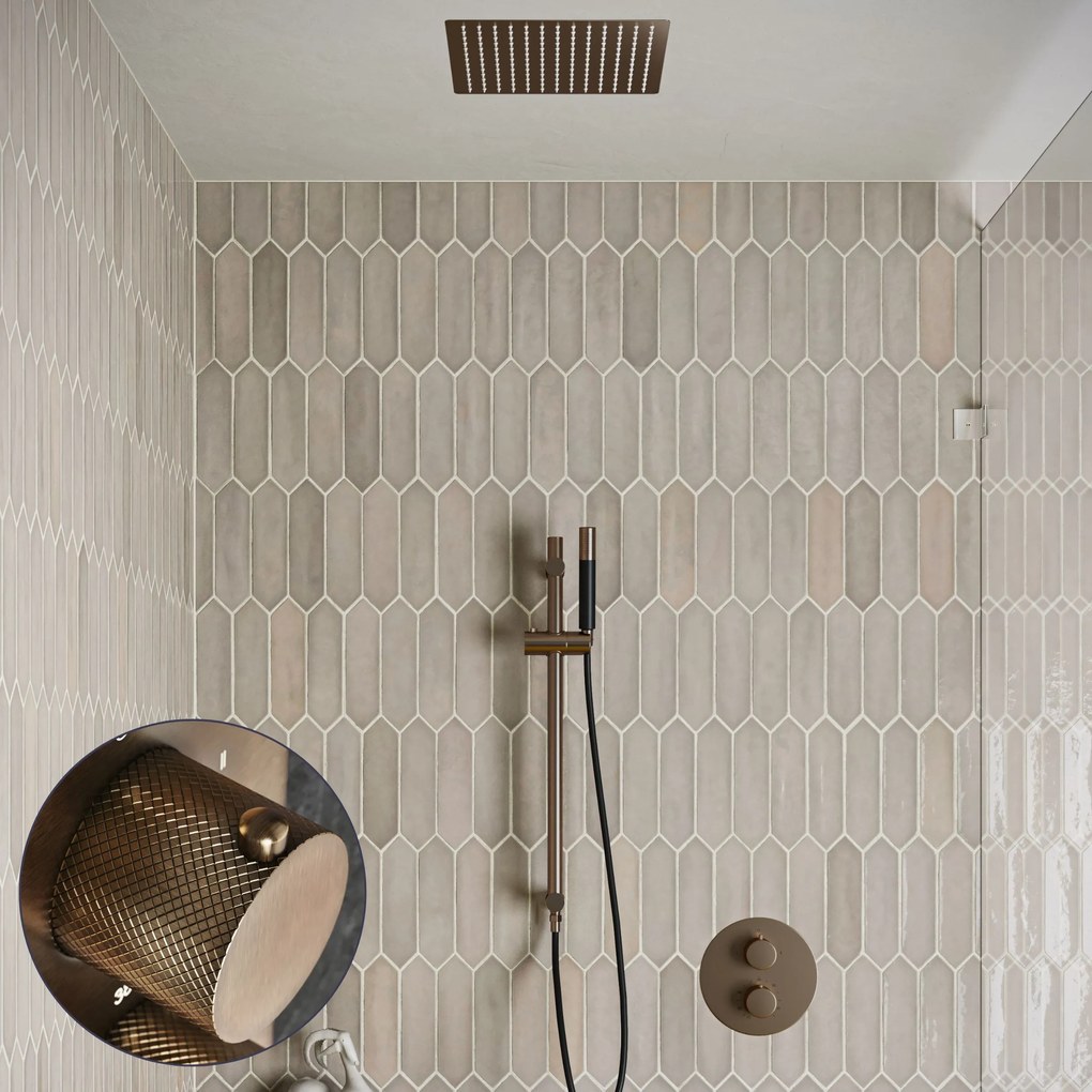 Saniclear Cube Curved Pro inbouw regendouche rond met inbouw douchekop 30x30cm, glijstang en staafhanddouche verouderd messing