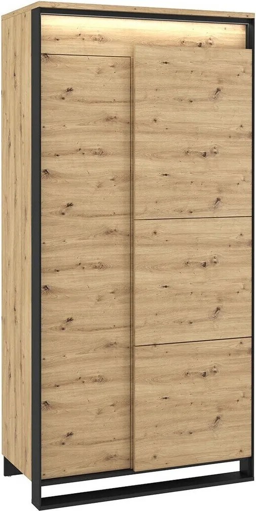 Kledingkast Luliru 126, Zwart, Artisan eiken, 195x95x50cm, 83 kg, Kledingkast deuren: Met scharnieren, Aantal planken: 5, Aantal planken: 5