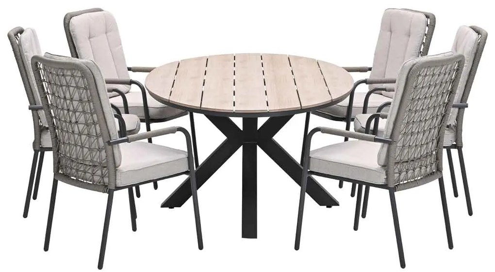 Garden Impressions Aleria tuinset 7-delig taupe - Tulli tuintafel 220x115xH75 cm - light teak vironwood