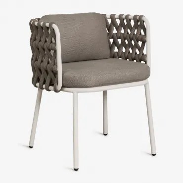 Set Van 2 Tuinstoelen Met Armleuningen Van Aluminium En Gevlochten Touw Tevary Gardenia Wit & Hazelnootbruin Doek - Sklum