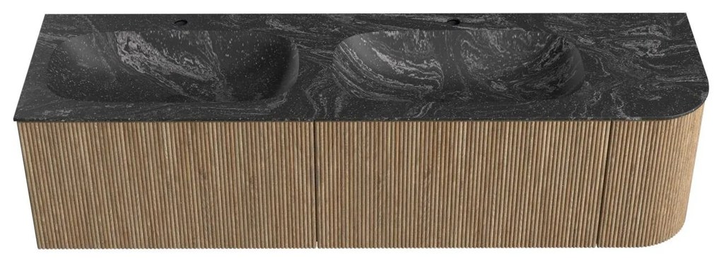 Mondiaz Kurve-dlux 165cm badmeubel ronding rechts dusk met 2 lades en 1 deur en wastafel stor small dubbel/links 2 kraangaten lava