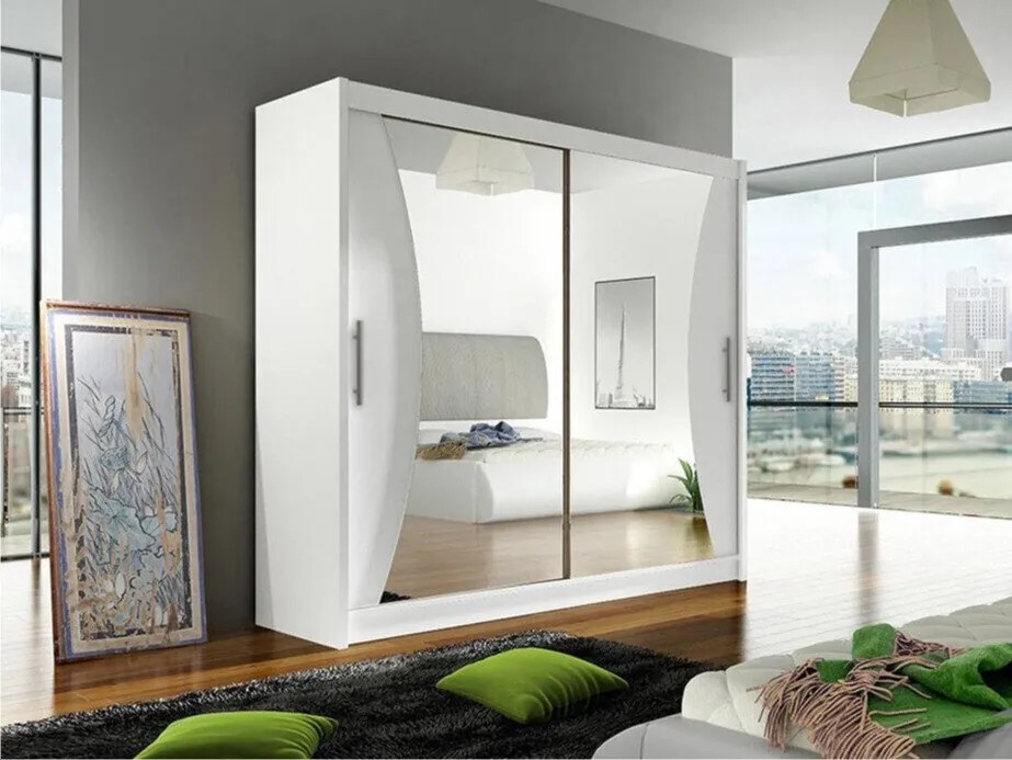 Kledingkast Closico Pallor V, Wit, 215x180x57cm, 148 kg, Kledingkast deuren: Schuivend, Aantal planken: 5, Aantal planken: 5