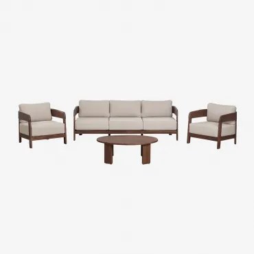 Tuinset Met 3-zitsbank, 2 Fauteuils En Salontafel Van Acaciahout Uleno Donker Acaciabruin - Sklum