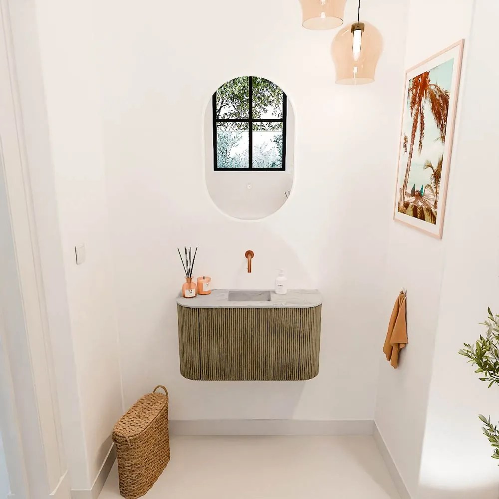 Mondiaz Joya DLux 75cm toiletmeubel ronding links/rechts dusk met wastafel faye midden zonder kraangat glace