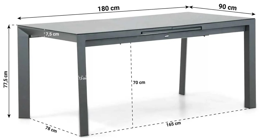 Dining Tuintafel   uitschuifbaar 180/240  x 90 cm Aluminium Grijs  Alicante