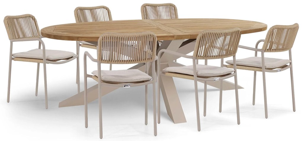 Tuinset 6 personen 240 cm Aluminium/Rope Taupe Coco Penya/Brookline