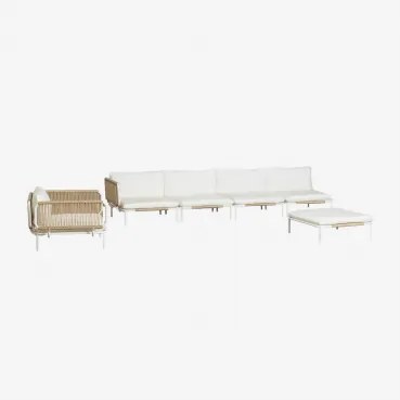 Tuinset Met 4-delige Modulaire Hoekbank, Poef En Stoel Van Roubly-staal Beige Amandelroos - Sklum