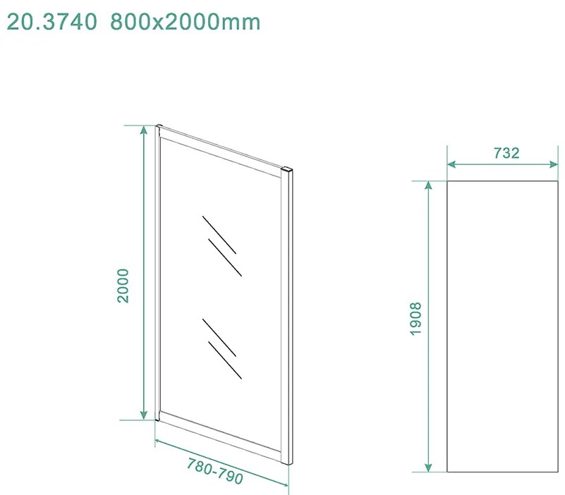 Mueller Manhattan zijwand voor douchedeur 80x200cm mat zwart