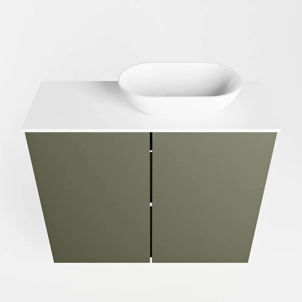 Mondiaz Fowy toiletmeubel 60cm army met witte waskom rechts en kraangat