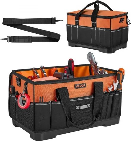VEVOR Gereedschapstas 51x26x30cm, Opbergtas met 14 binnen- en 19 buitenvakken, Waterdichte polyester gereedschapsorganizer met schouderriem en ritssluiting, Gereedschapstas voor vakmensen