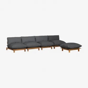 4-delige Modulaire Relaxbank Met Poef Van Acaciahout Brina Grijs – Grafiet - Sklum