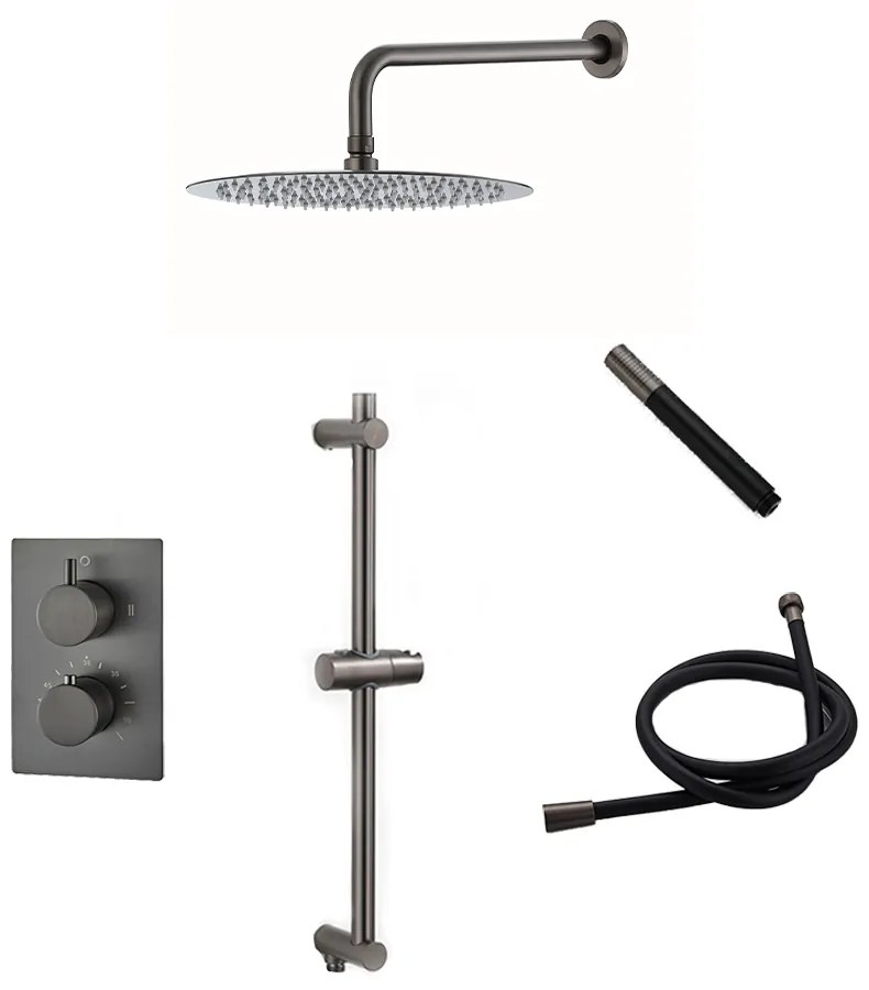 Saniclear Iron Pro inbouw regendouche met wandarm, 30cm hoofddouche en glijstang verouderd ijzer - gunmetal
