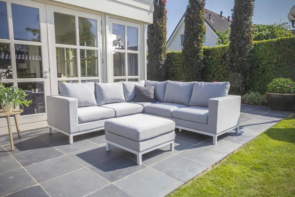 Flow. Loungeset Square B lead chiné All Weather loungeset Lichtgrijs Sunbrella loungeset LoungesetHoek loungeset outdoor textiel - weerbestendig