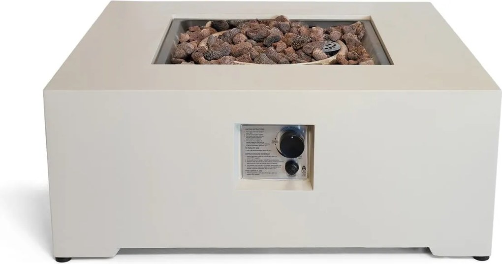 Happy Cocooning Vuurtafel Estate Square 88 Oyster Beige - Terrasverwarmer Gas - 88x88x36 cm - 16,5 kW