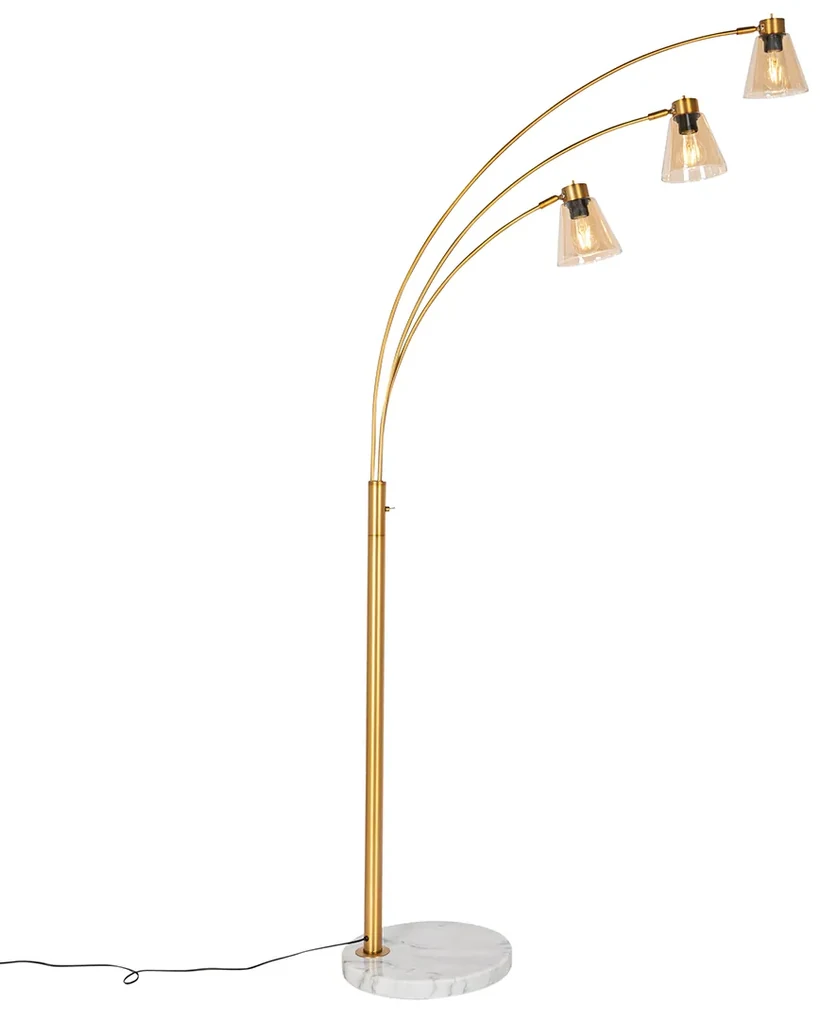 Booglamp brons met marmer en amber glas 3-lichts - Nina Art Deco E27 Binnenverlichting Lamp