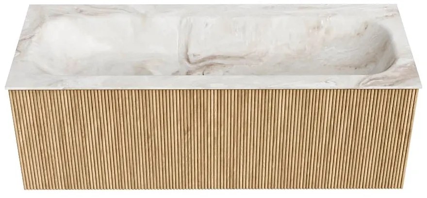 Mondiaz Kurve-dlux 120cm badmeubel oak met 1 lade en wastafel big large midden 2 kraangaten frappe