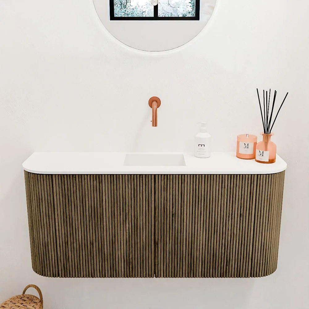 Mondiaz Joya 95cm toiletmeubel ronding links/rechts dusk met wastafel faye midden zonder kraangat talc