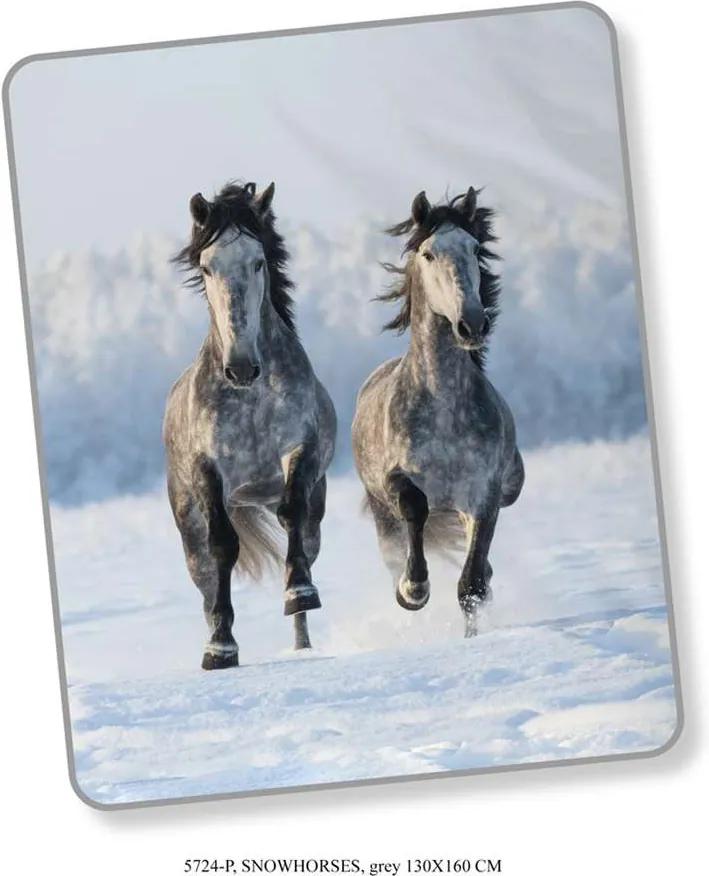 Good Morning plaid Snowhorses - grijs - 130x160 cm - Leen Bakker