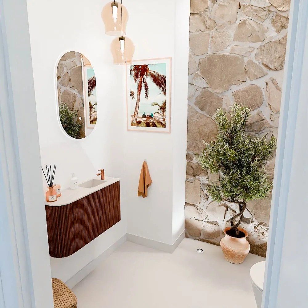 Mondiaz Joya DLux 70cm toiletmeubel ronding links ruby met wastafel faye rechts 1 kraangat meli