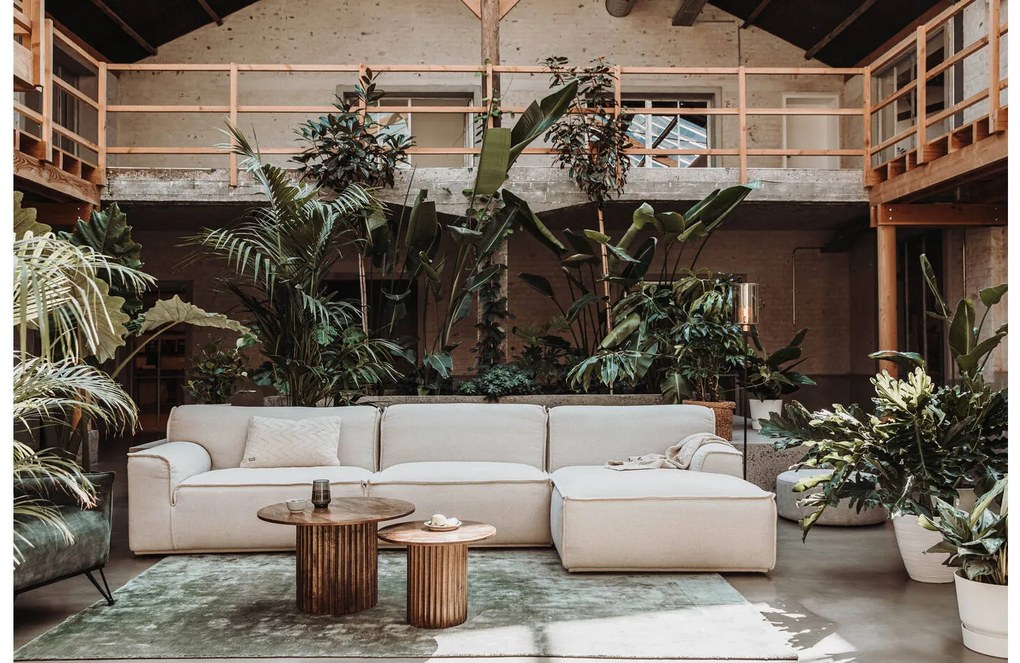 Goossens Excellent Bank Sens wit, stof, 1,5-zits, urban industrieel met chaise longue links