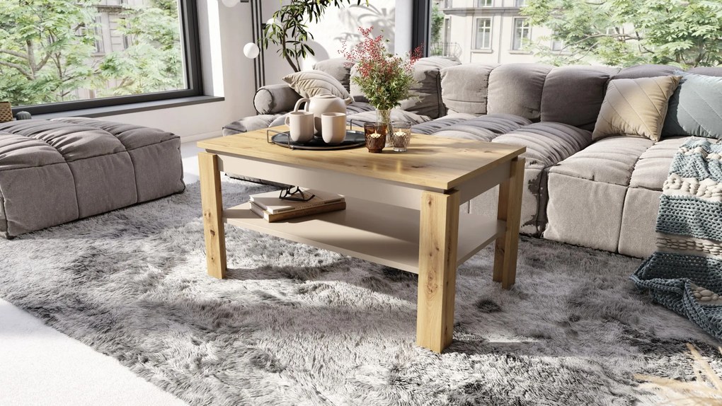 ASTI-R Artisan eiken/beige - moderne salontafel met uitschuifbaar blad