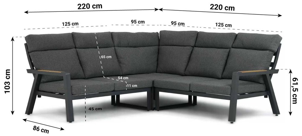 Hoek loungeset 5 personen Aluminium/teak Grijs Lifestyle Garden Furniture Marseille