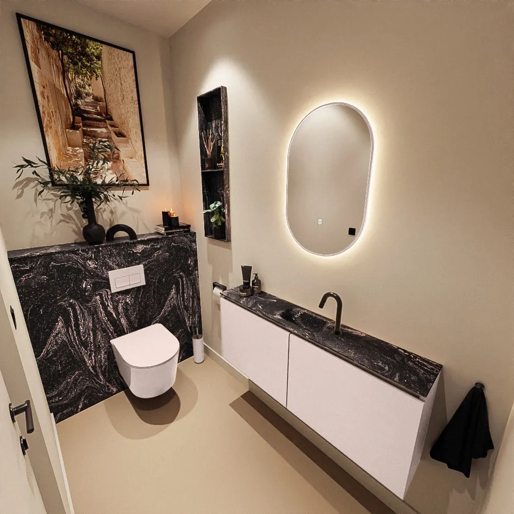 Mondiaz Ture DLux toiletmeubel 120cm rosee met wastafel lava midden met kraangat