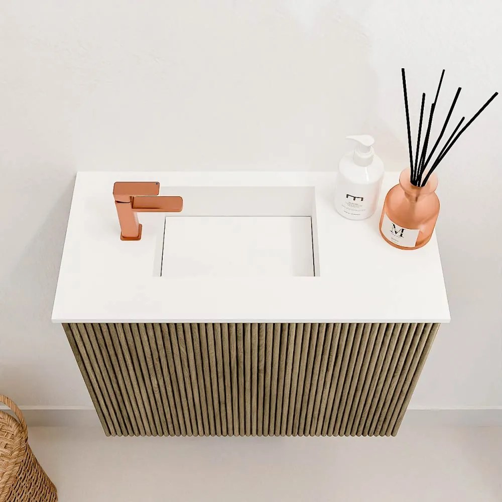 Mondiaz Joya 50cm toiletmeubel dusk met wastafel faye links 1 kraangat talc