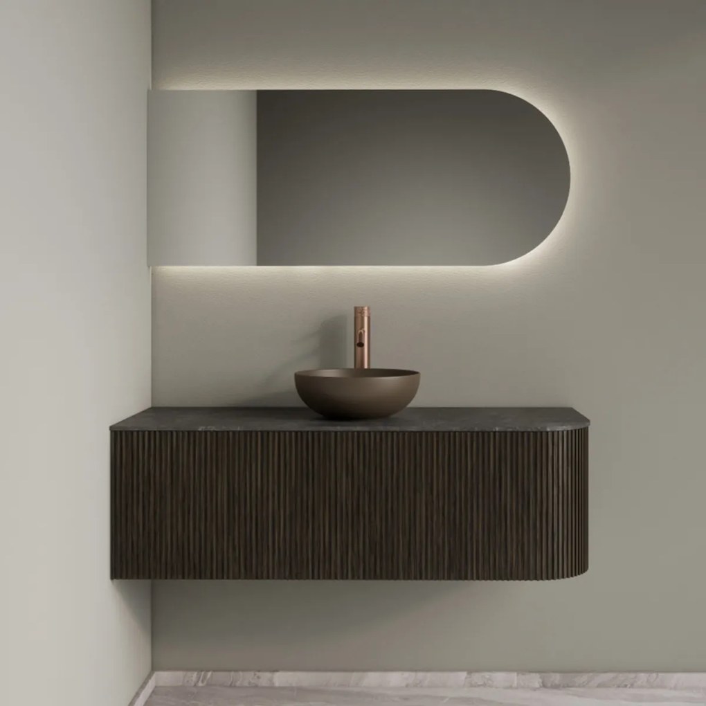 Gliss Design Alluro badmeubel ribbelfront met ronding rechts 120cm charcoal en zwart leisteen toppaneel