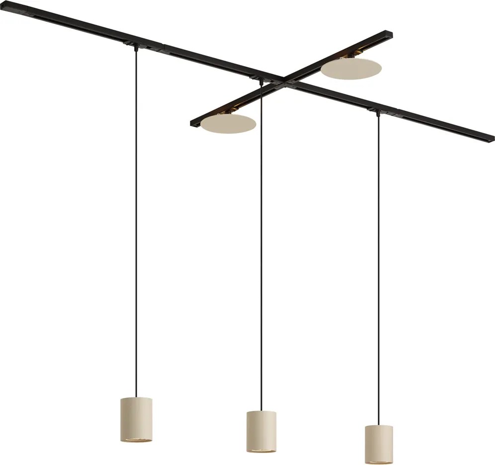 Modern railsysteem zwart met 3 hanglampen en 2 plafondlampen beige 1-fase - Iconic Holt Pulley