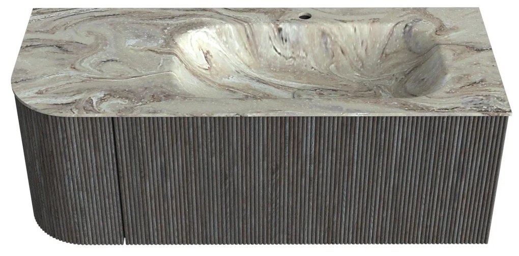 Mondiaz Kurve-dlux 115cm badmeubel ronding links shadow met 1 lade en deur en wastafel big small kraangat rechts glace