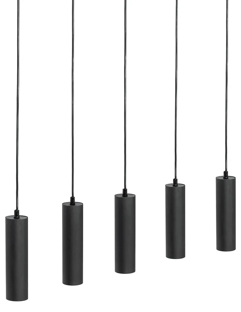Eettafel / Eetkamer Moderne hanglamp zwart met hout 5-lichts - Jeana Modern, Industriele / Industrie / Industrial GU10 Binnenverlichting Lamp