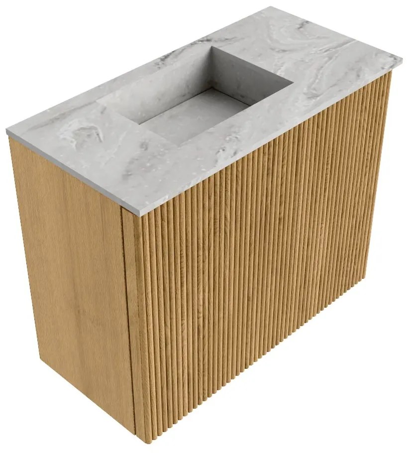 Mondiaz Joya DLux 50cm toiletmeubel oak met wastafel faye links 1 kraangat glace