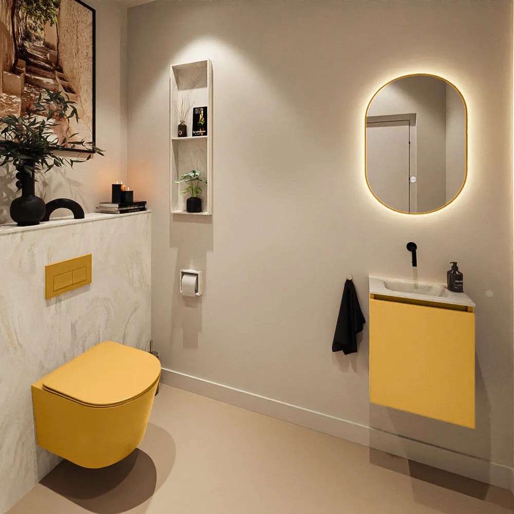 Mondiaz Ture DLux toiletmeubel 40cm ocher met wastafel ostra midden zonder kraangat