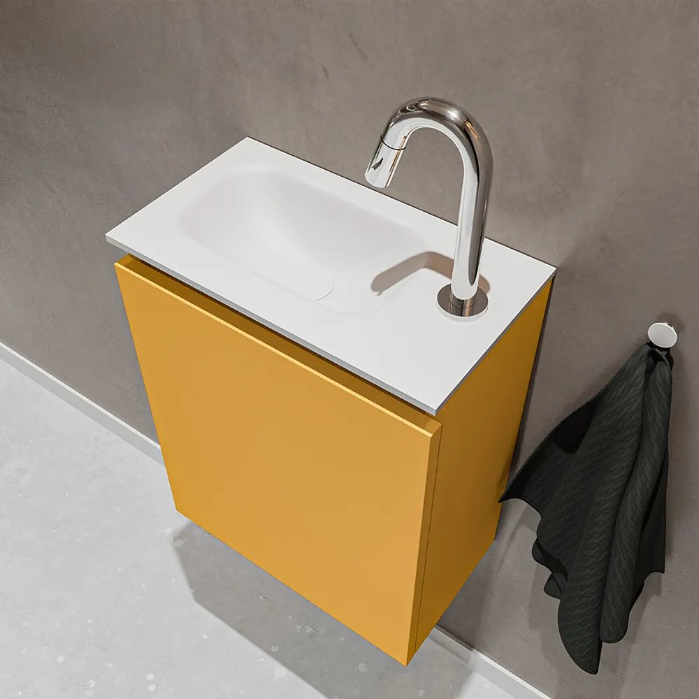 Mondiaz Ture 40cm toiletmeubel ocher met wastafel talc links 1 kraangat