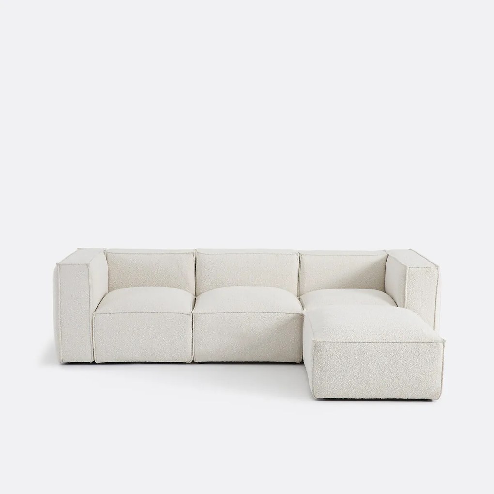 Modulaire bank, 3-zit en poef, in bouclé stof, Seven