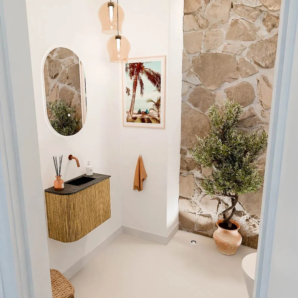 Mondiaz Joya DLux 50cm toiletmeubel ronding links oak met wastafel faye rechts zonder kraangat lava