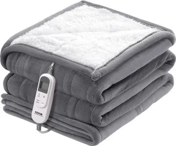 VEVOR Elektrische deken, 150 x 200 cm, Queen Size, Elektrische deken van zachte flanel lamswol, Verwarmingsdeken met 9 tijdinstellingen en 6 warmtestanden, Warme deken als verjaardagscadeau, Grijs