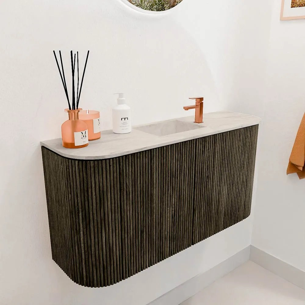 Mondiaz Joya DLux 85cm toiletmeubel ronding links/rechts shadow met wastafel faye midden 1 kraangat ostra