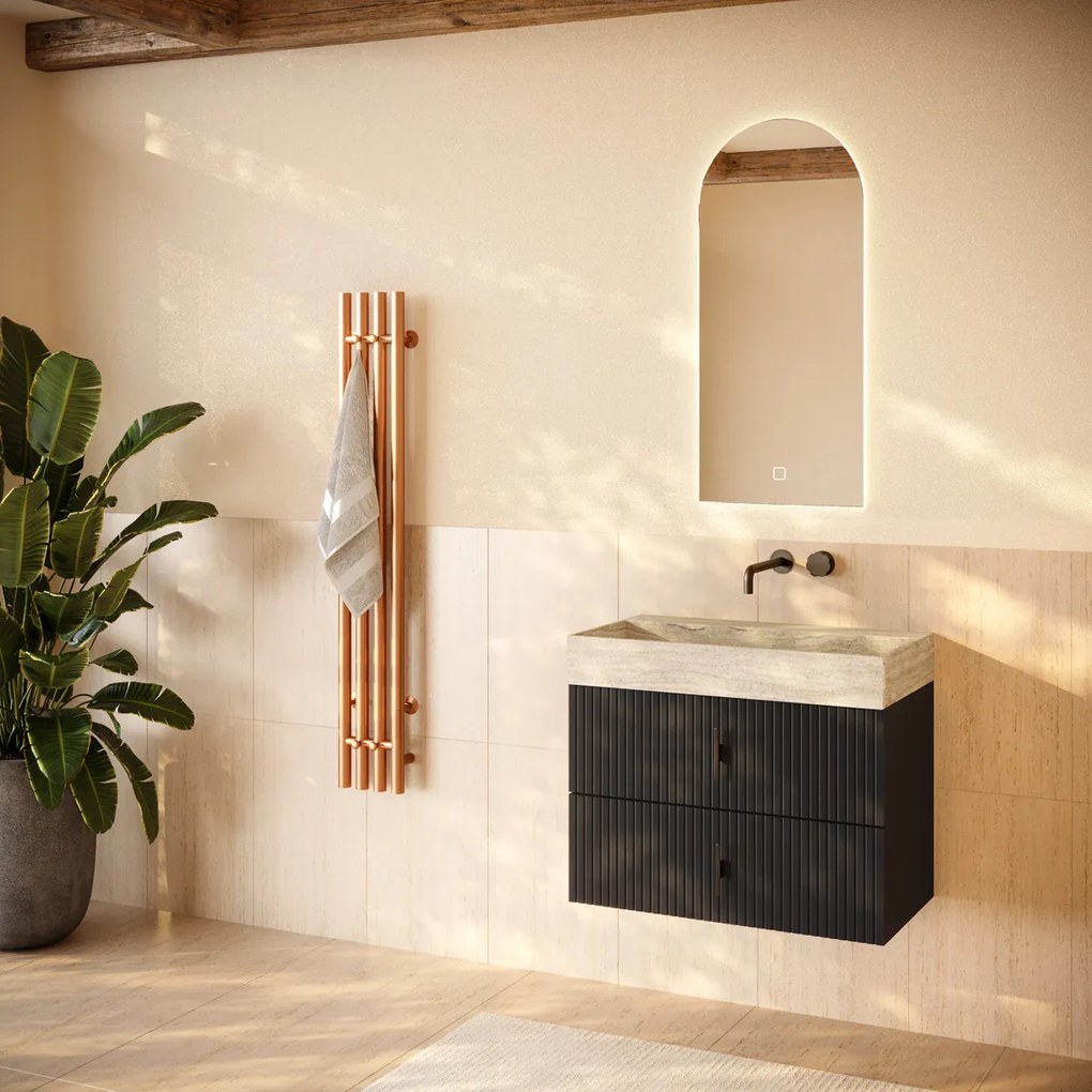 Muebles Murcia badmeubel ribbelfront 80cm antraciet met White Travertin wastafel zonder kraangat