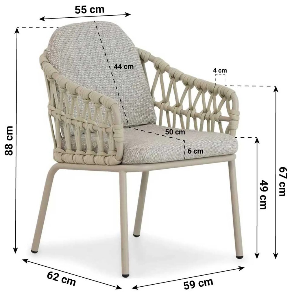Tuinset Ronde Tuintafel 4 personen 120 cm Aluminium/rope Taupe Coco Barcelona/Sand