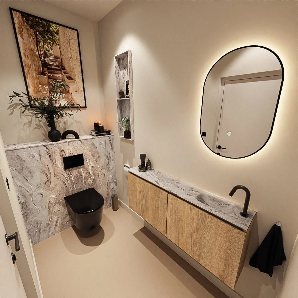 Mondiaz Ture DLux toiletmeubel 120cm washed oak met wastafel glace rechts met kraangat