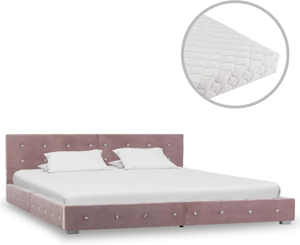 Bed met matras fluweel roze 180x200 cm